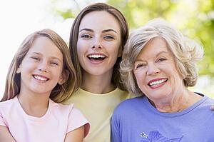 Grandmother with adult daughter and grandchild in park