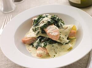 Open Lasagne of Salmon and Spinach with a Saffron Cream