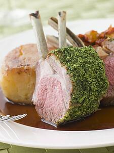 Rack of Lamb with a Herb Crust Potato Fondant and Ratatouille