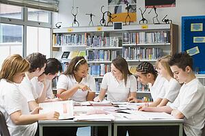 Students in a study group collaborating