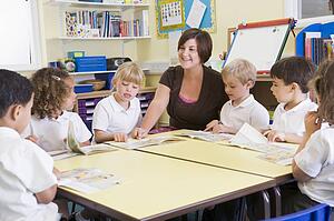 Students in class with teacher reading