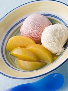 Bowl of Peaches and Ice Cream