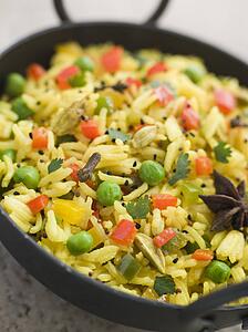 Vegetable Pilau Rice in a Balti Dish
