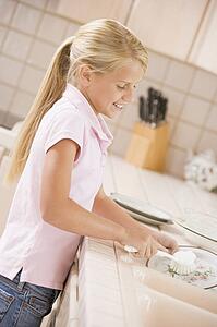 Young Girl Cleaning Dishes, 