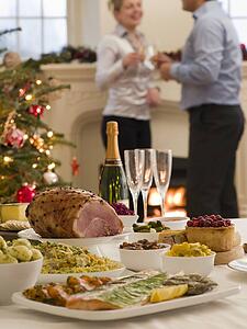 Boxing Day Buffet Lunch Christmas Tree and Log Fire