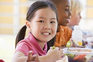 Students outdoors eating lunch (selective focus)