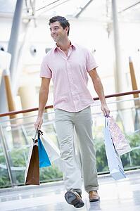 Man with shopping bags at a shopping mall
