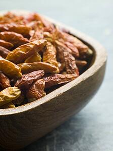 Dish of Dried Birds Eye Chilies
