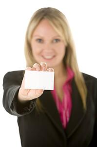 Businesswoman Holding Blank Business Card 
