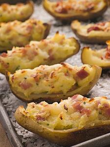 Stuffed Potato Skins a Tray with Sea Salt