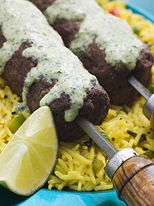 Lamb Mint and Garlic Sheesh Kebab with Pilau Rice and Raita