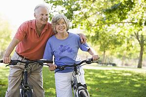 Senior couple on bicycles