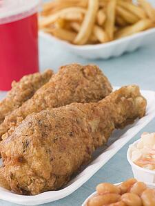 Southern Fried Chicken With Fries, Baked Beans, Coleslaw And A Soft Drink