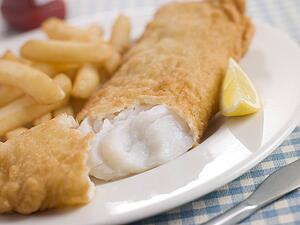 Fish and Chips with Lemon and Tomato Ketchup
