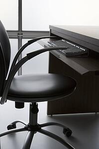 Empty Office Chair And Desk With Computer Keyboard
