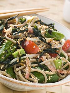 Green Tea and Soba Noodle Salad with Wakame Seaweed