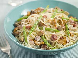 Linguine with Girolle Mushrooms Asparagus and Pancetta