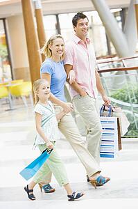 Mother and father with young daughter at a shopping mall