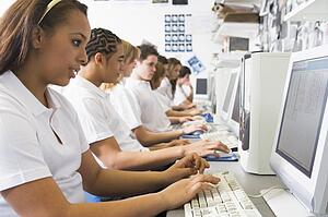 Students working on computer workstations