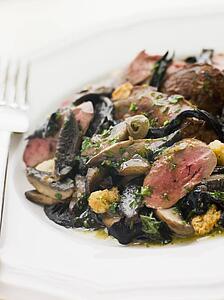 Fried Flat Mushrooms and Chicken Livers with Croutons