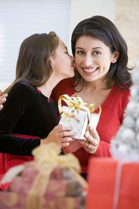 Girl Surprising Her Mother With Christmas Gift