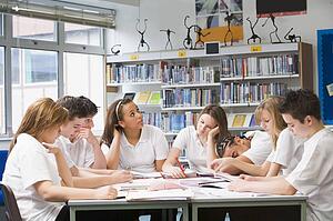 Students in a study group collaborating