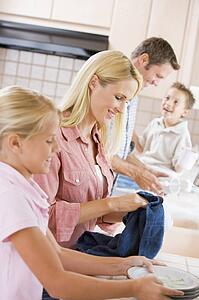 Family Cleaning Dishes Together 