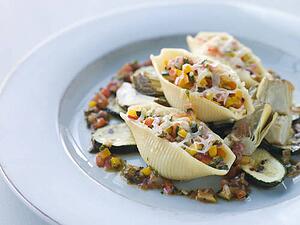 Conchiglioni Pasta filled with Mediterranean Vegetables and Baby Artichokes