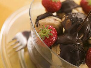 Chocolate Profiteroles with Strawberries and Chocolate Sauce
