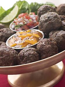 Platter of Kofta Balls with Mango Chutney and Tomato Relish