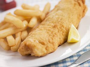 Fish and Chips with Lemon and Tomato Ketchup