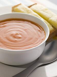 Bowl of Tomato Soup with Cheesy Toasted Soldiers