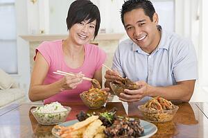 Young Couple Enjoying Chinese Food