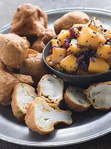 Pakoras- Mushroom and Cauliflower with Mango Mustard and Pomegranate Salad