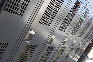 Row of lockers in firehouse (depth of field)