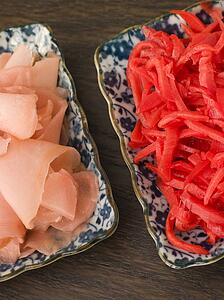Dishes of Red Pickled Ginger and Sushi Ginger