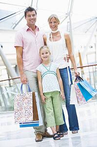 Mother and father with young daughter at a shopping mall