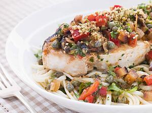Baked Sicilian Swordfish with Linguine