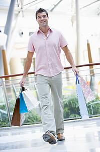 Man with shopping bags at a shopping mall