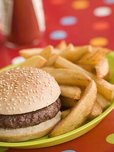 Beefburger in a Sesame Seed Bun with Chunky Chips