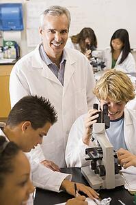Students in physics class with teacher