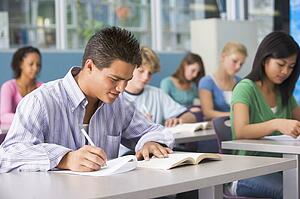 Students studying in geography class