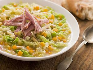 Cabbage and Bacon Soup with Rustic Bread