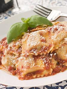 Veal and Sage Ravioli with Tomato and Basil Sauce with Grated Parmesan
