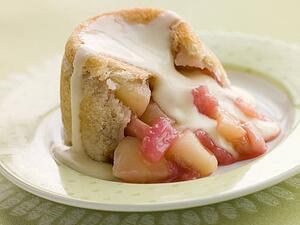 Hot Apple and Rhubarb Charlotte with Custard