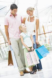 Mother and father with young daughter at a shopping mall