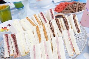 Birthday party table setting with food