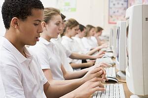 Students working on computer workstations