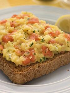 Scrambled Egg and Smoked Salmon on Brown Toast