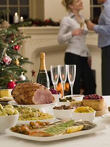 Boxing Day Buffet Lunch Christmas Tree and Log Fire